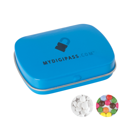 Bol scharnier blik standaard gevuld met DutchDex dextrose mints (MADE IN HOLLAND) - lichtblauw