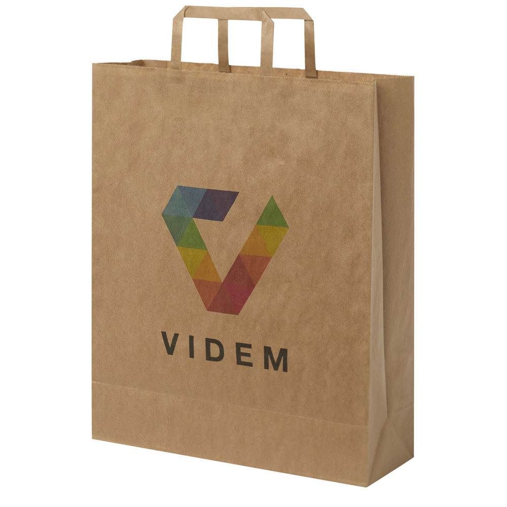 Papieren tas 80-90 g/m2 gemaakt van kraftpapier met platte handgrepen - 32 x 12 x 40 cm - Kraftbruin