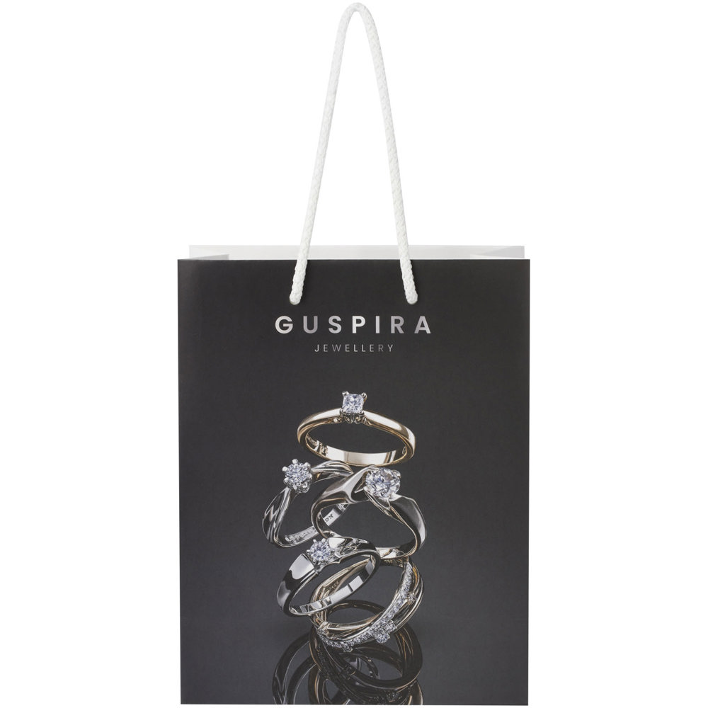 Handgemaakte 170 g/m2 integra papieren tas met PP woven handgrepen - 18 x 9 x 23 cm