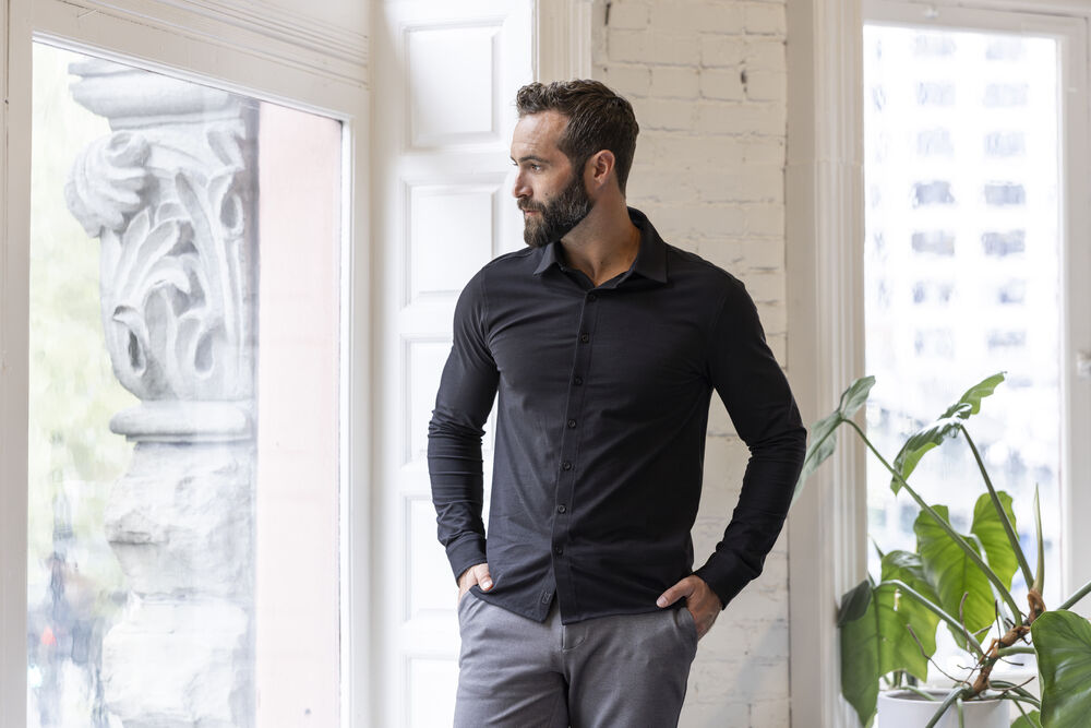 Cutter & Buck - Hedley Stretch Shirt Heren Zwart L