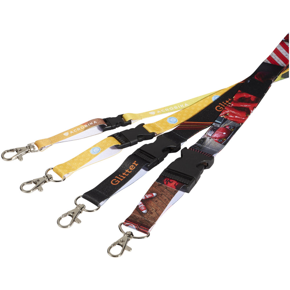 Balta sublimatie lanyard met safety breakaway sluiting en gesp