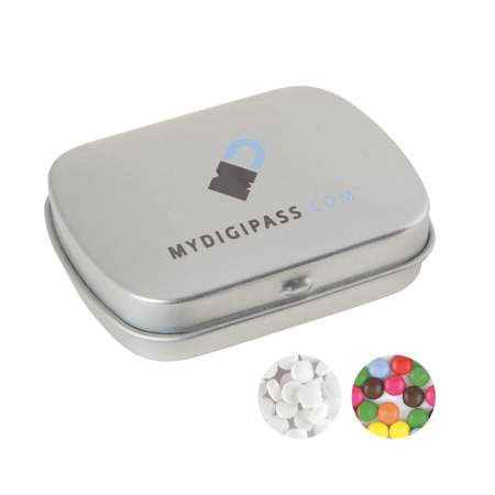 Bol scharnier blik standaard gevuld met DutchDex dextrose mints (MADE IN HOLLAND) - zilver