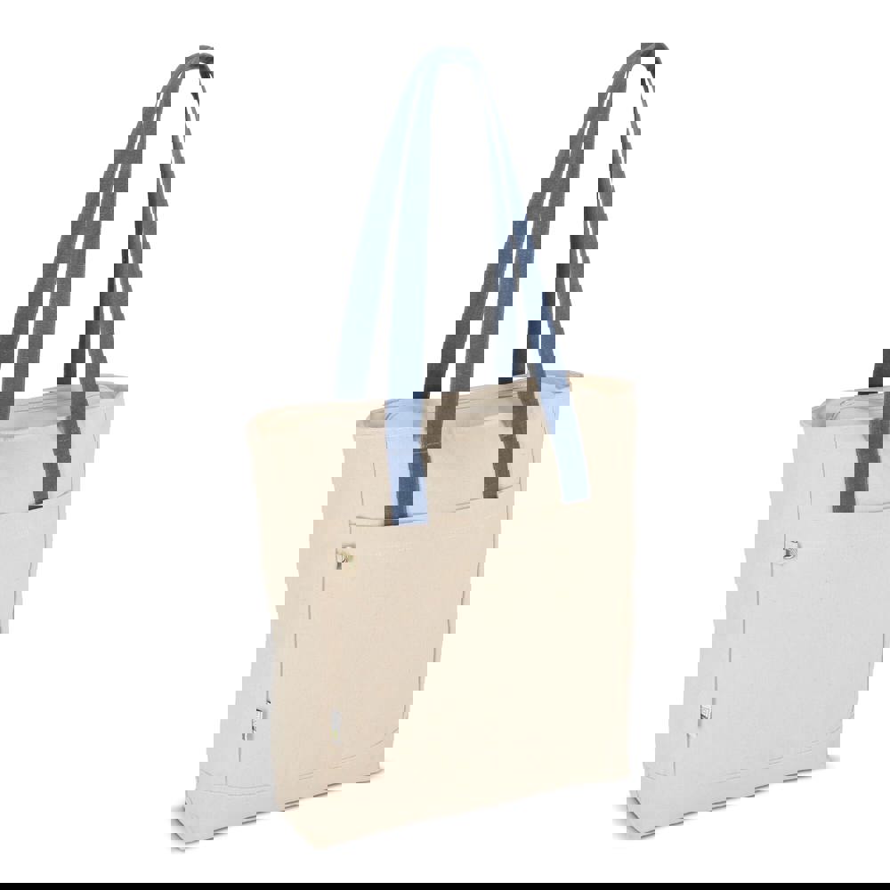 InSideOut Reuuz Canvas Draagtas 33 x 42 x 10 cm - Ecru / Grijs - blauw