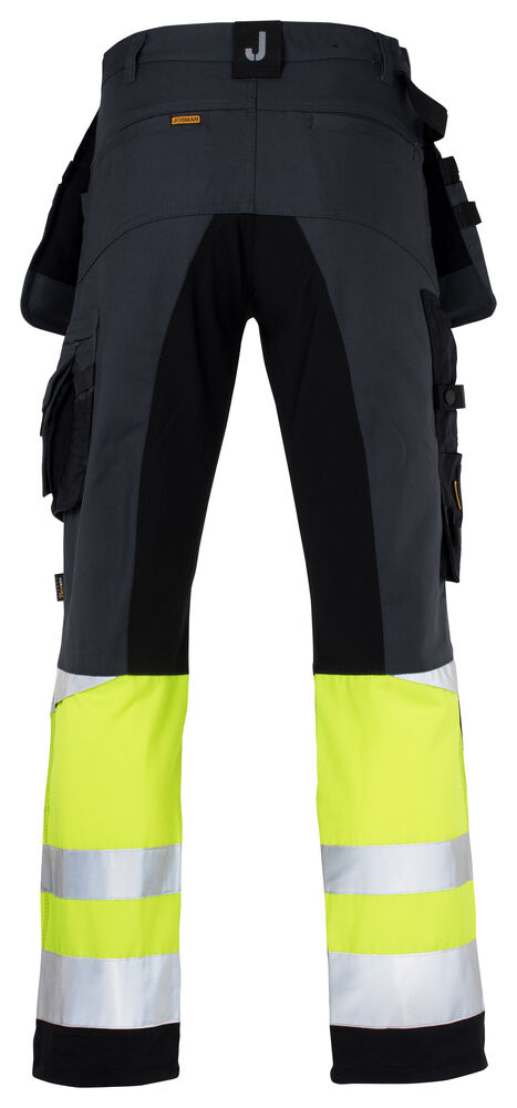 Jobman - 2134 Hi-Vis Stretch Trousers Core HP Donkergrijs/Geel 152