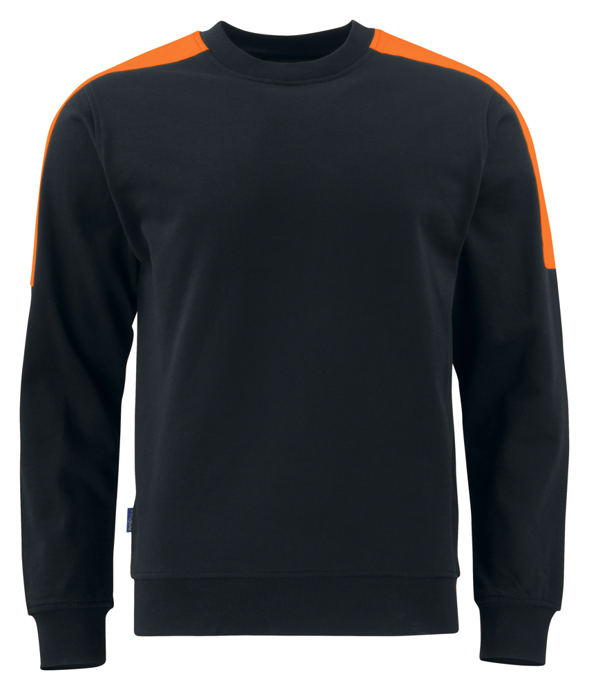 2125 SWEATER RONDE HALS MET FLUO INZETSTUKKEN - Zwart/Oranje
