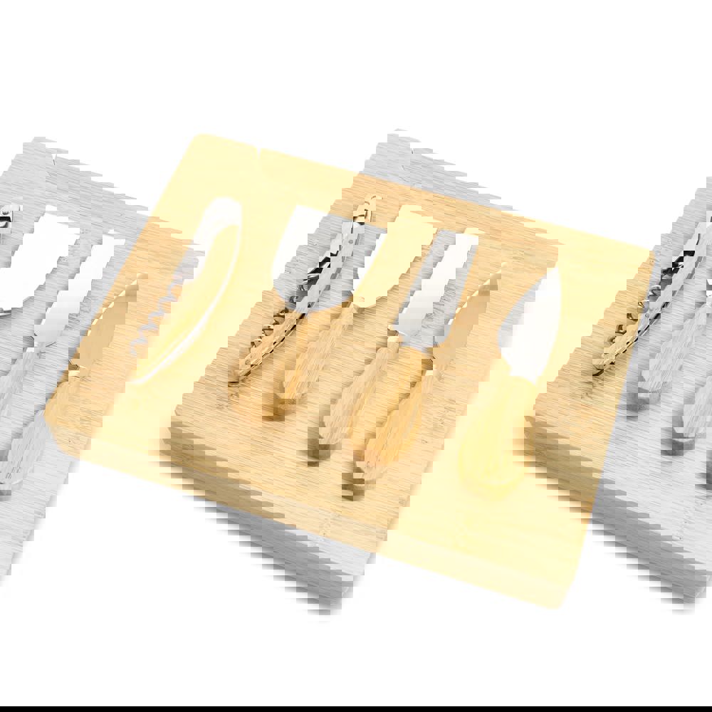 4 stuks bamboe kaas- en wijnset