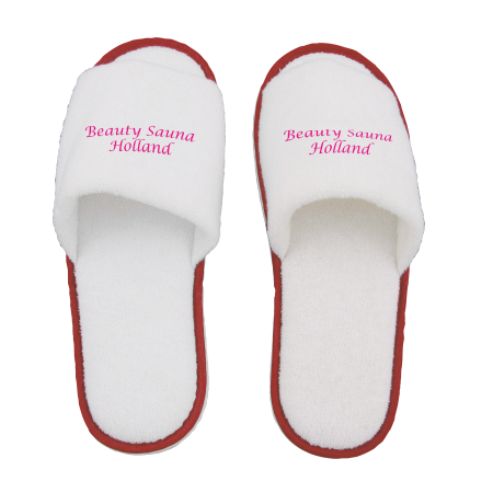 Paar slippers, badstof en open teen - rood