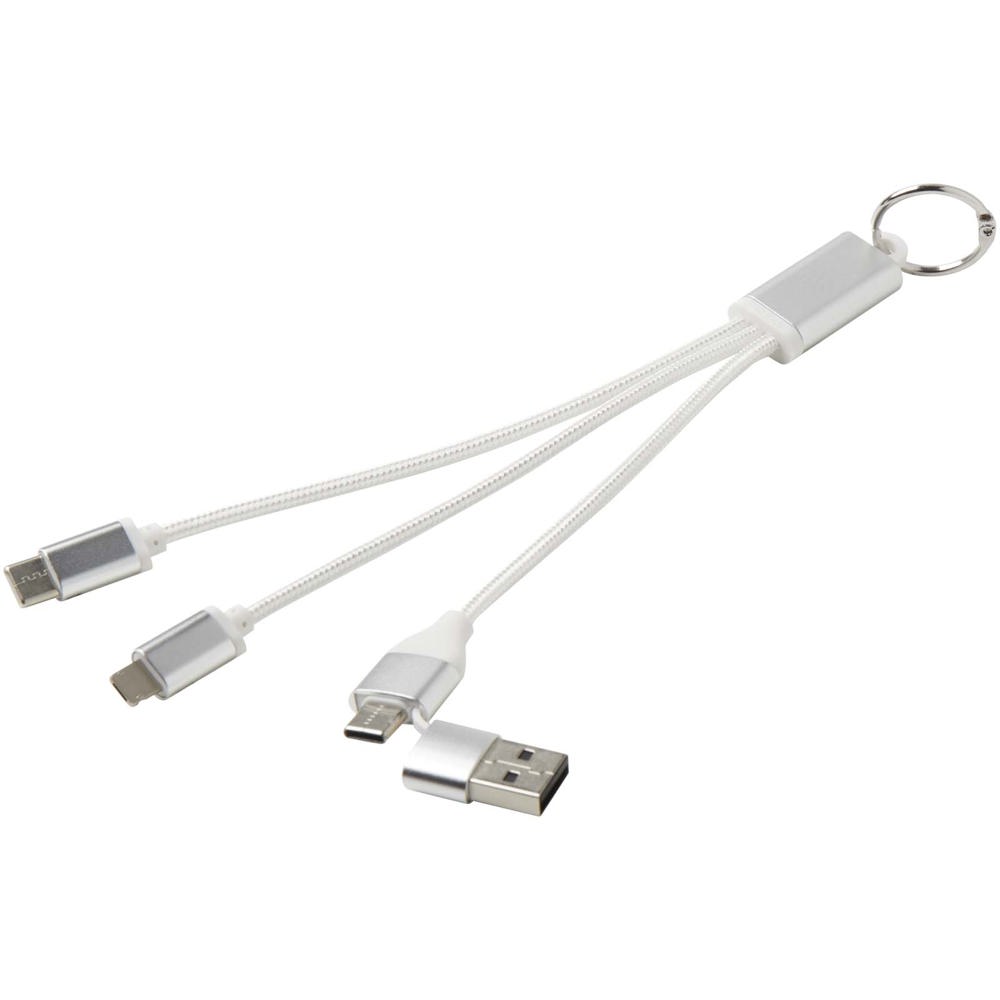 Metal 4-in-1 oplaadkabel van gerecycled aluminium met sleutelhanger