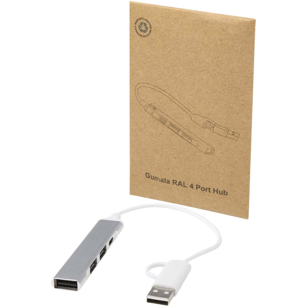 Alkaid 4 poorts USB-A en Type-C hub van gerecycled aluminium met dubbele ingang