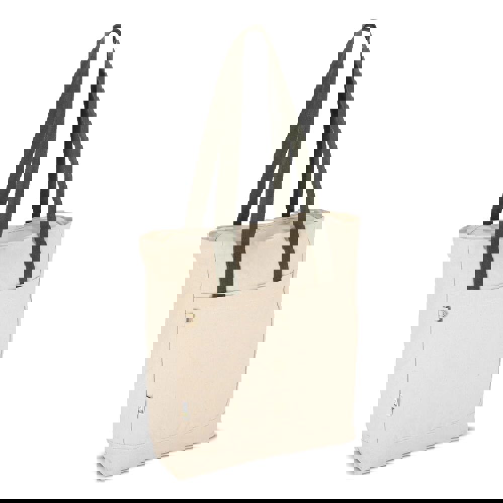 InSideOut Reuuz Canvas Draagtas 33 x 42 x 10 cm - Ecru / Olijfgroen