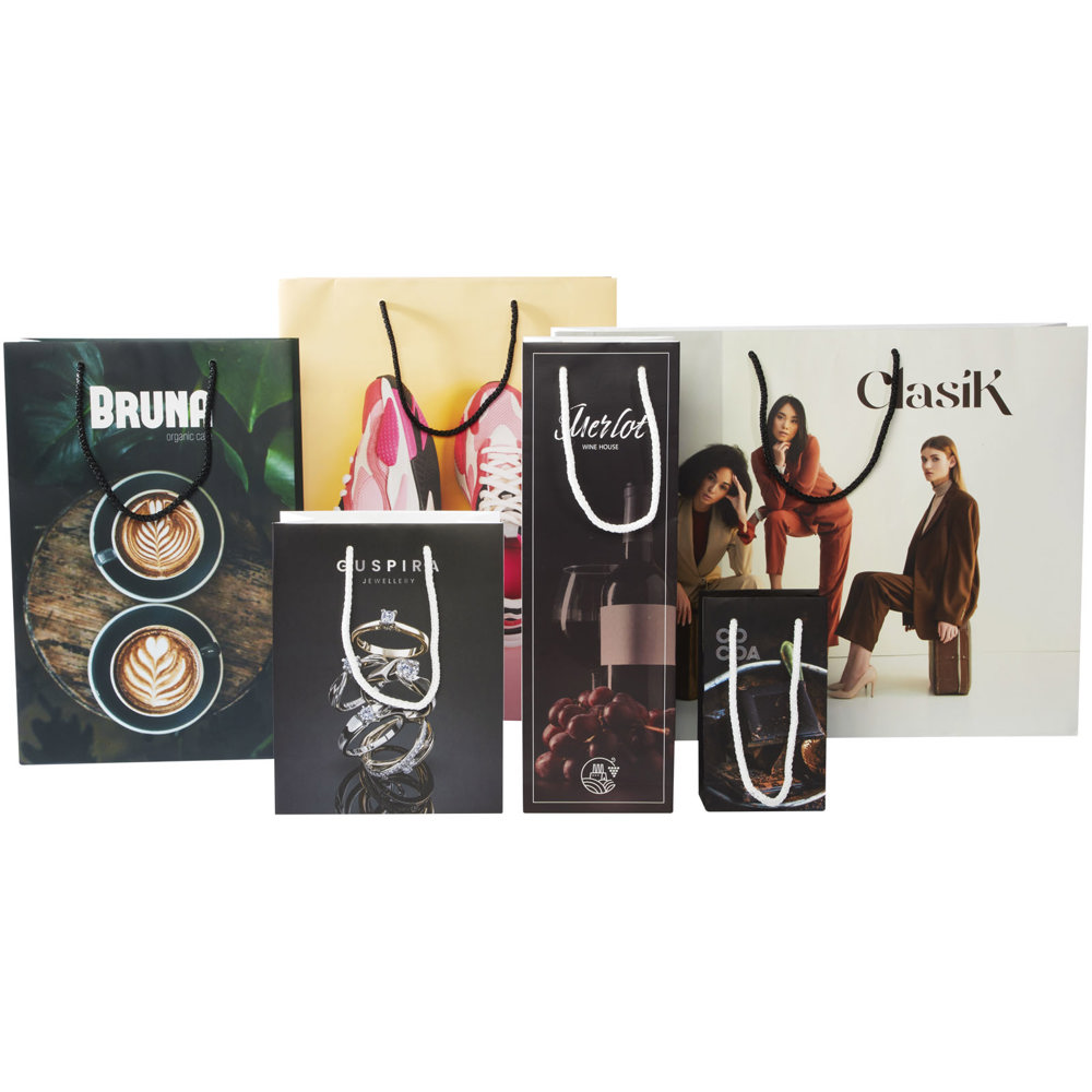 Handgemaakte 170 g/m2 integra papieren wijnflestas met PP woven handgrepen - 12 x 9 x 37 cm