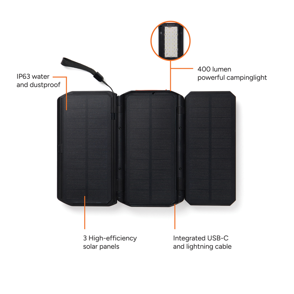 Nordic Drift Titan 10.000mAh solar powerbank met 3 panelen