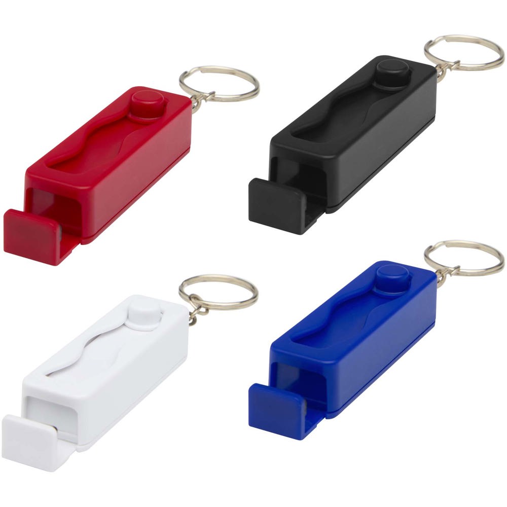 Aggia telefoonstandaard van gerecycled plastic met fidgetspeeltje