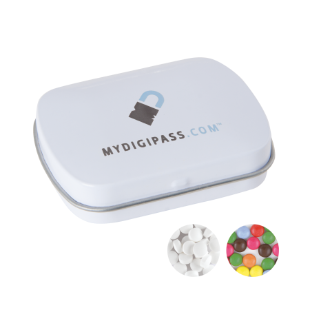 Bol scharnier blik standaard gevuld met DutchDex dextrose mints (MADE IN HOLLAND) - Wit