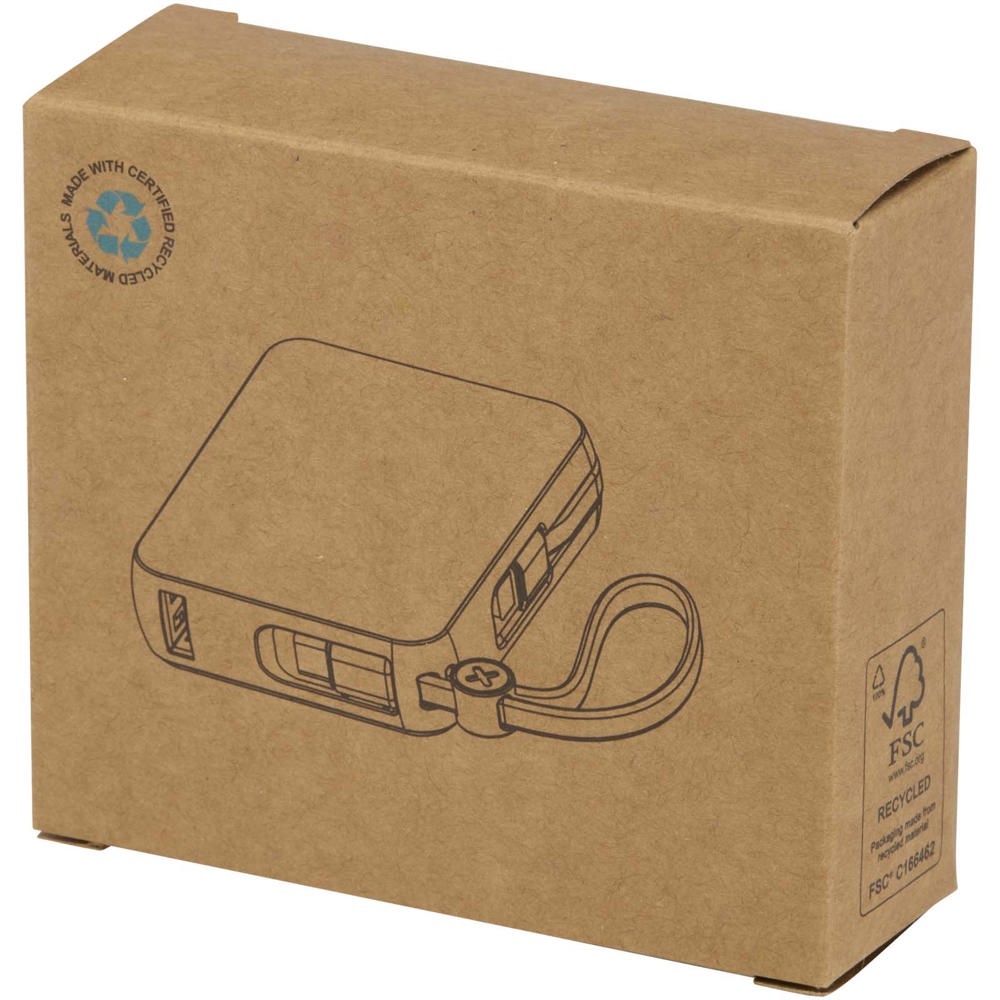 Acrux tabletpowerbank van 10.000 mAh 35 W met ingebouwde Type-C kabel van gerecycled plastic